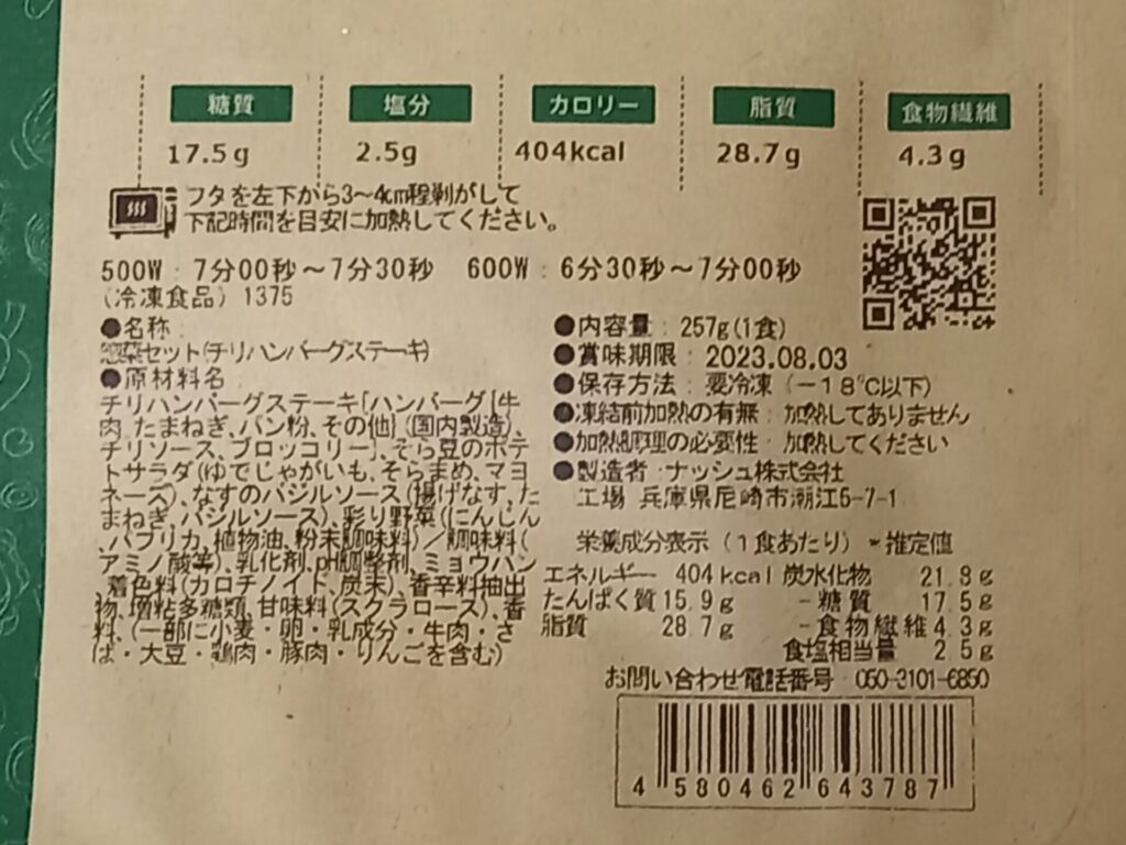 ハンバーグステーキ 成分表